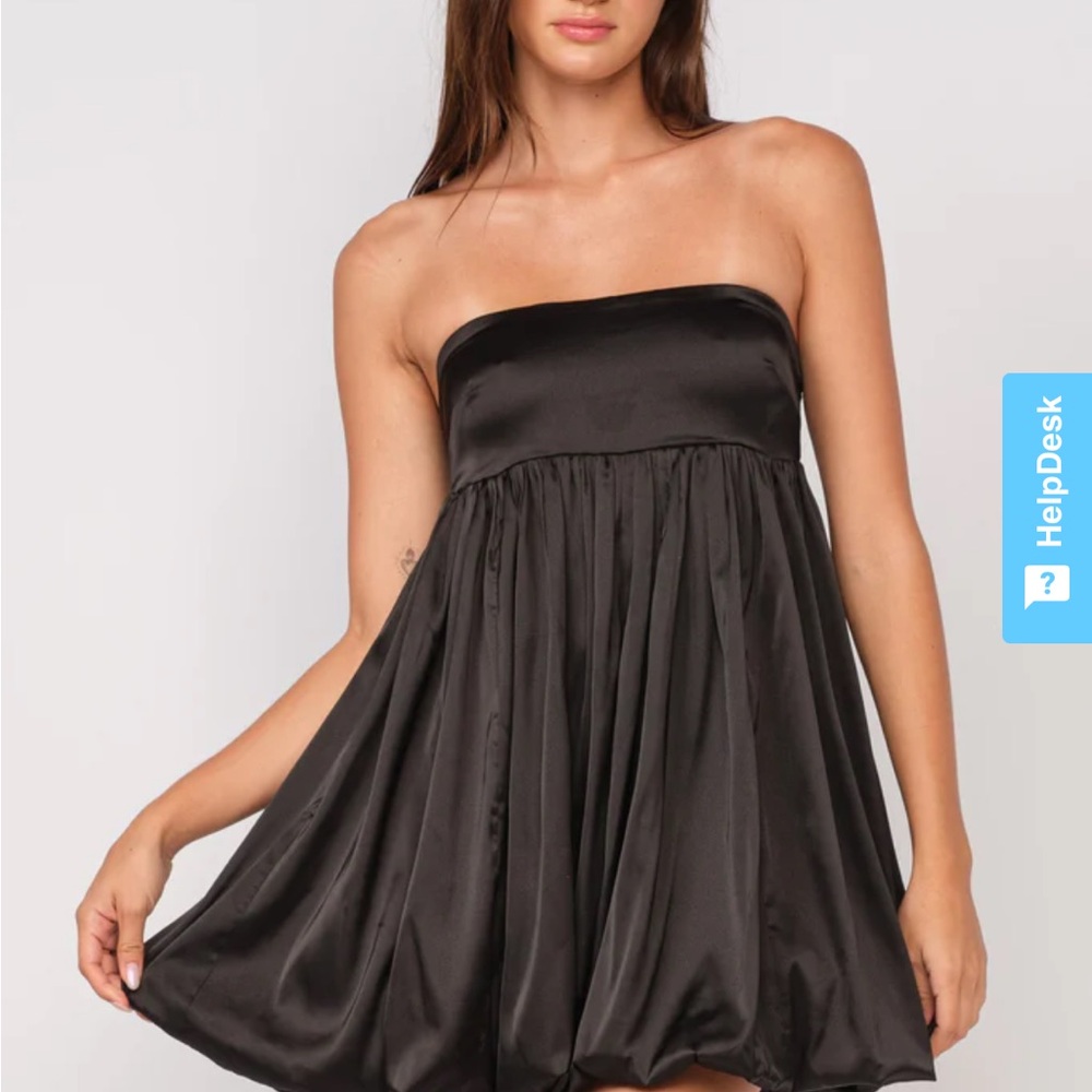 Boho Pink black satin bubble strapless dress